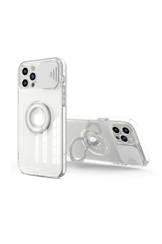 iPhone 13 Pro 6.1Inch Case Silicone Case with Sliding Camera Lens Protection Ring Stand White