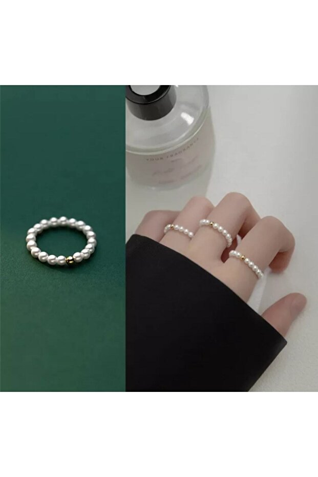 Women's 3-Piece Glass Pearl Gold Ring Set