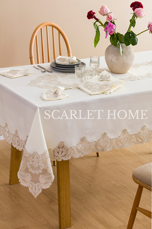 Neli 26 Piece Linen French Laced Flatware Set