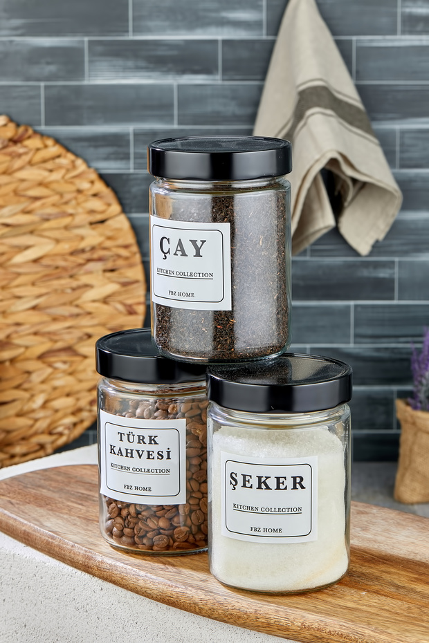 Labeled 3-Piece 700 ml Tea & Sugar & Coffee Glass Storage Container Jar