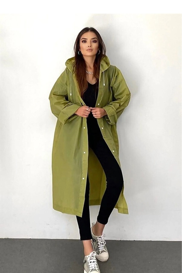 Unisex Khaki Water Windproof Raincoat Hooded