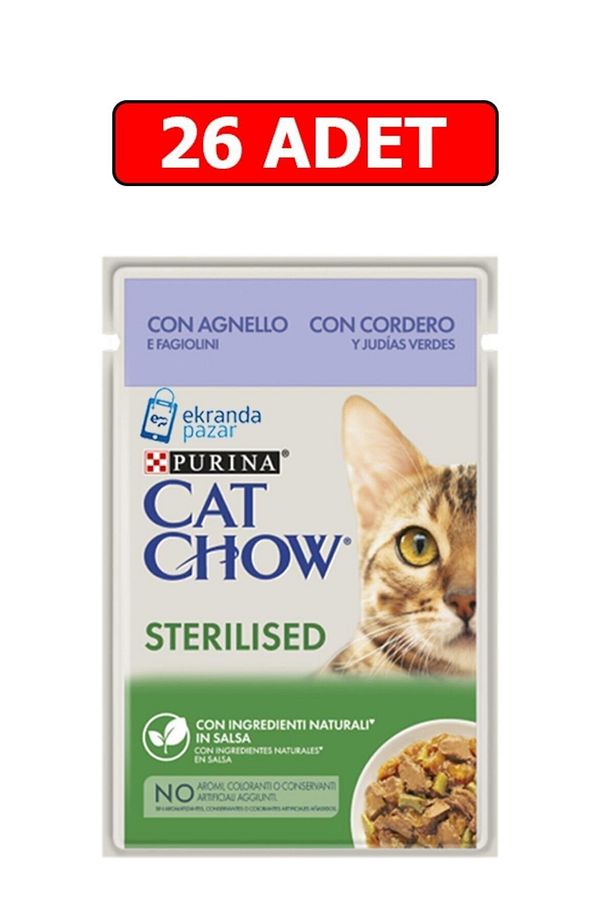 Cat Chow Sterilised Kuzu Etli Ve Yeşil Fasulyeli Kısırlaştırılmış Kedi Yaş Maması 85gr 26 Adet Pouch - 1