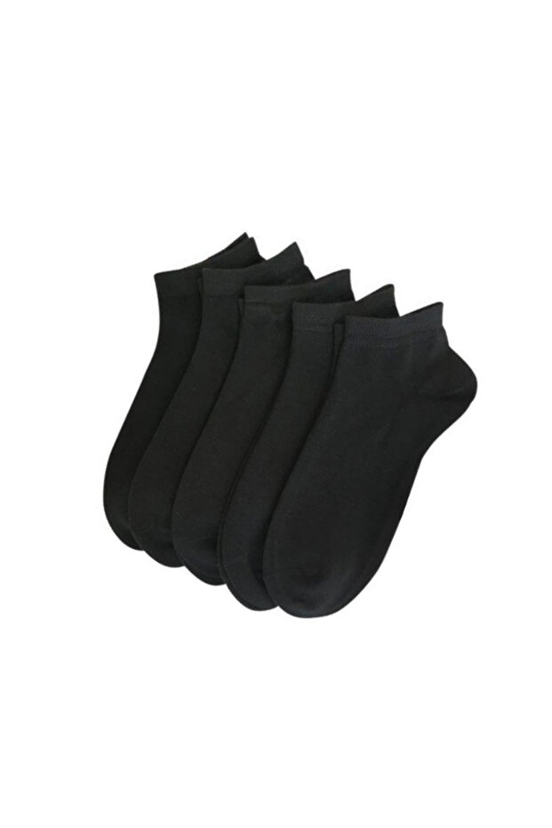 Dikişsiz Bambu Kısa Çorap Siyah 5'li - 1