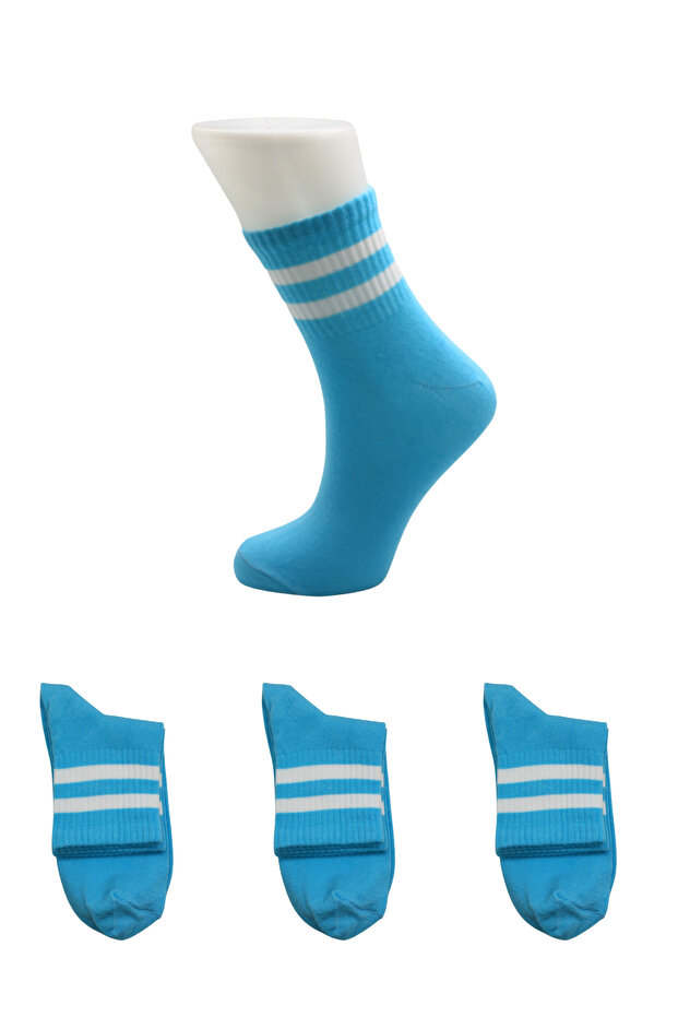 Unisex White 2 Striped Blue Half Socks Tennis Socks College 3 Pack