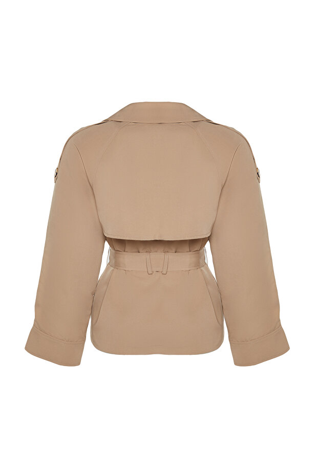 Bej Oversize Geniş Kesim Kemerli Trençkot TWOAW24TR00011 - 13