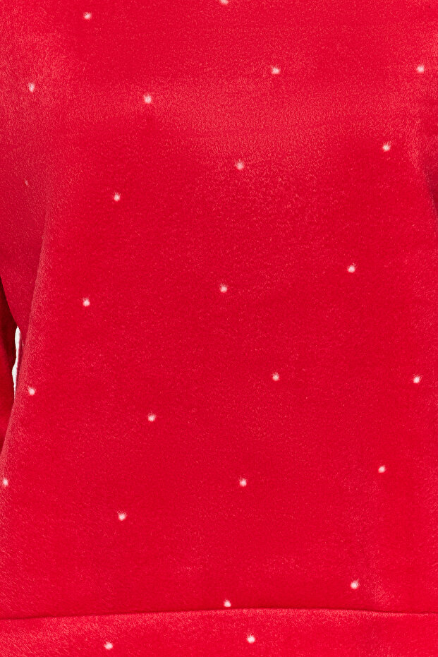 Kırmızı Puantiyeli Polar Kışlık Örme Pijama Takımı THMAW24PT00032 - 5