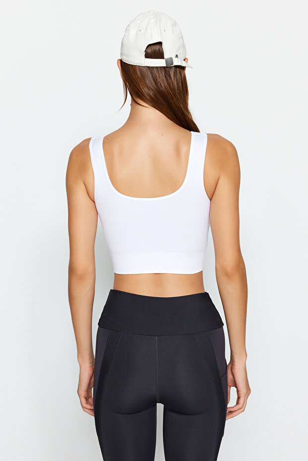 Beyaz Seamless/Dikişsiz Destekli/Şekillendirici Kalın Askılı Örme Spor Sütyeni TWOAW23SS00019 - 5