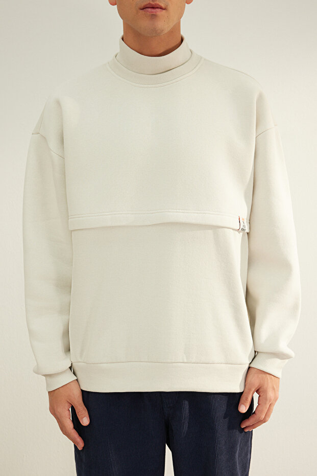 Taş Oversize/Geniş Kesim Etiketli İçi Polarlı Kalın Sweatshirt TMNAW24SW00228 - 2