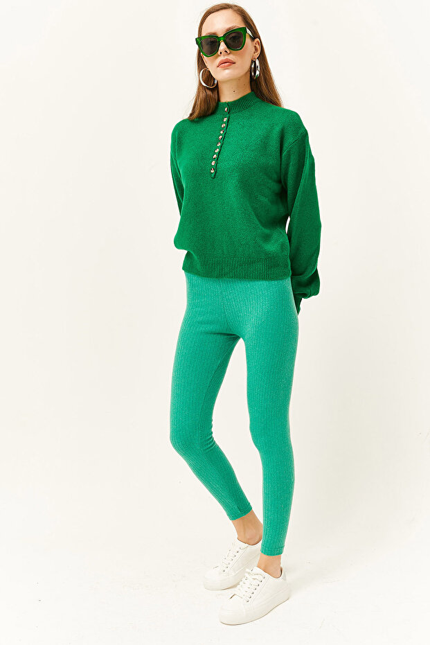Women's Grass Green Thick Ribbed Raised Tights TYT-19000077