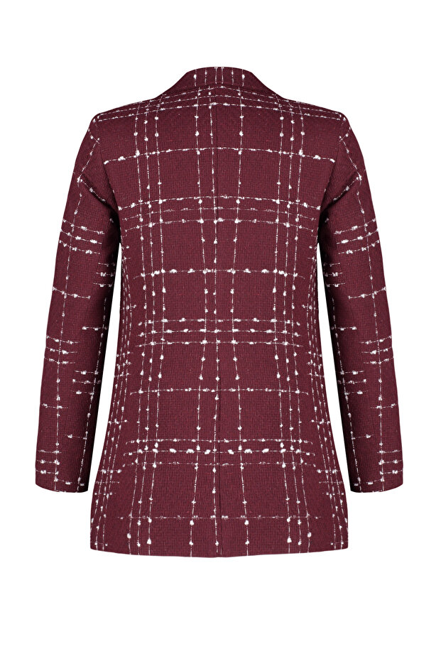 Bordo Oversize Dokuma Ekose Blazer Ceket TWOAW21CE0105 - 9