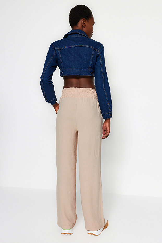Vizon Wide Leg/Geniş Paça Beli Lastikli Dokuma Pantolon TWOSS22PL00024 - 4