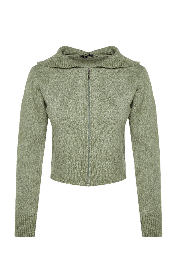 Mint Crop Kapüşonlu Dokulu Fermuarlı Triko Hırka TWOAW24HI00370 - 6