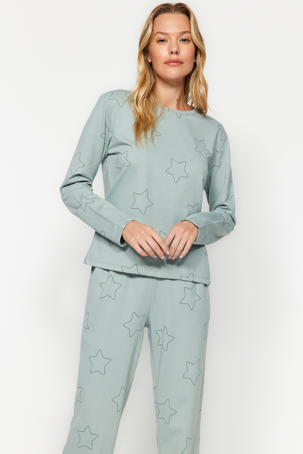 Mint %100 Pamuklu Yıldızlı Örme Pijama Takımı THMAW24PT00234 - 2