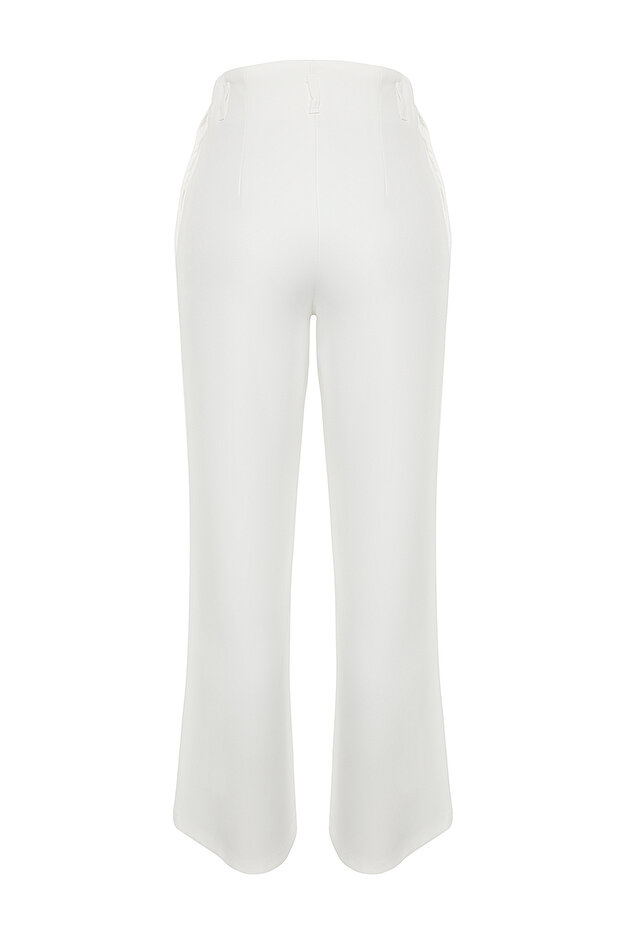 Ekru Yüksek Bel Wide Leg Geniş Paça Dokuma Pantolon TWOAW24PL00332 - 8