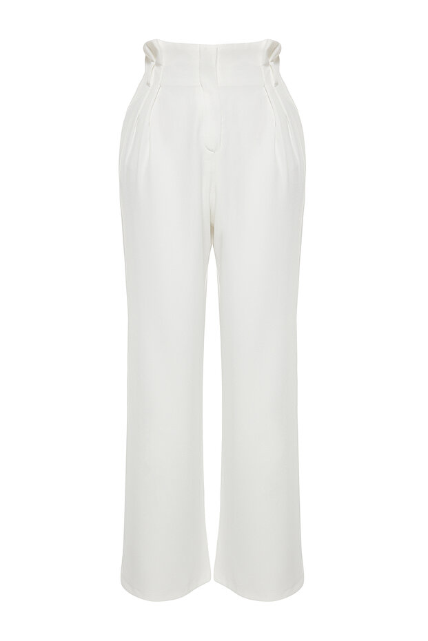 Ekru Yüksek Bel Wide Leg Geniş Paça Dokuma Pantolon TWOAW24PL00332 - 7