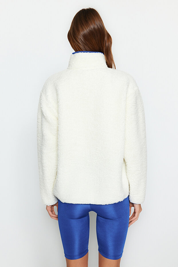 Beyaz Peluş Örme Spor Sweatshirt THMAW23SW00021 - 6