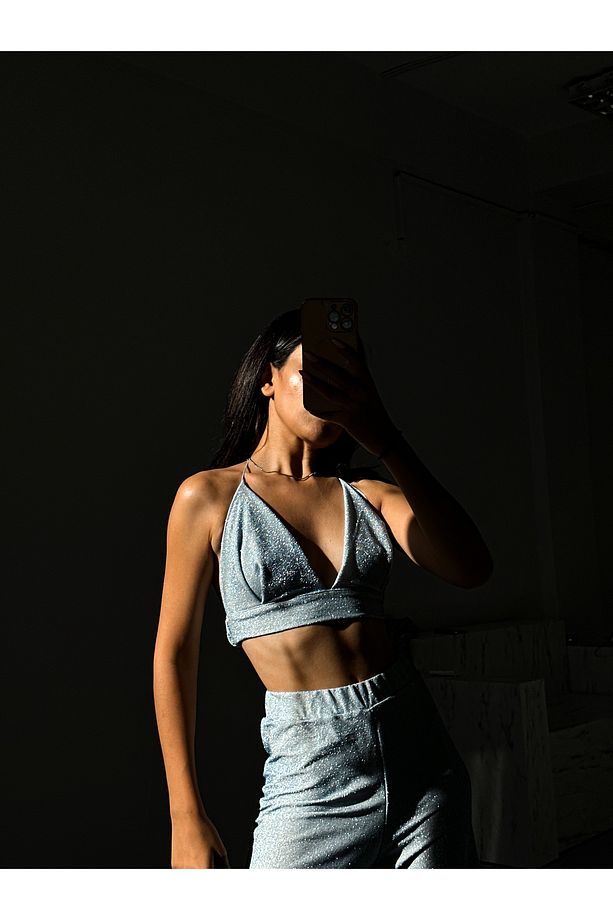 Özel Tasarım Simli Bebe Mavi Lastikli Bralet - 1