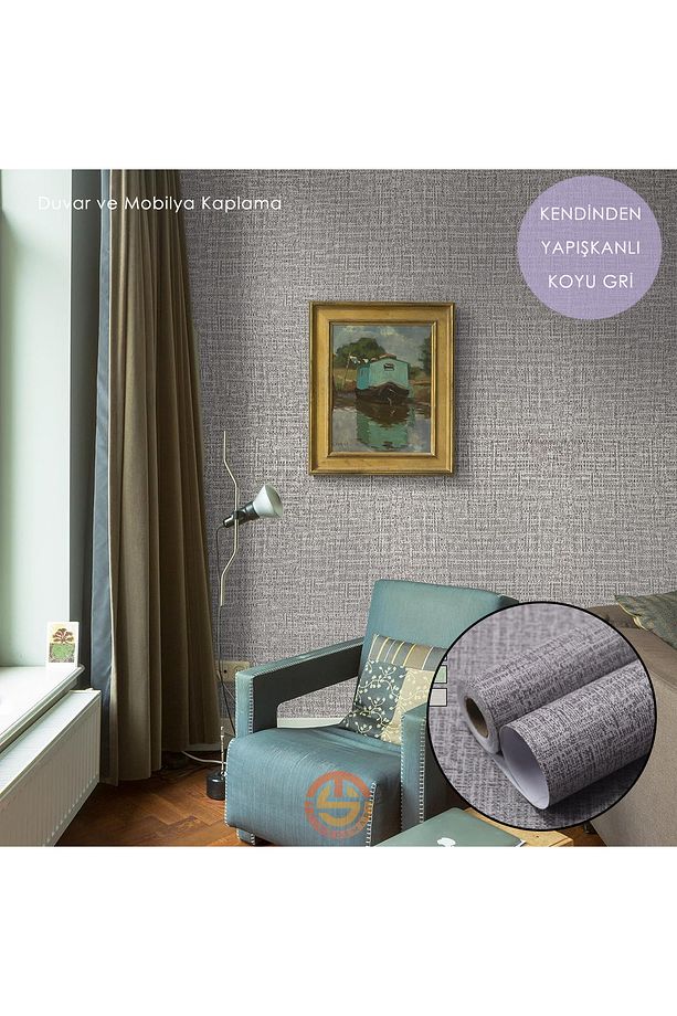 60cm×100cm Kendinden Yapışkanlı Keten Koyu Gri Duvar Kağıdı Mutfak Dolap Masa Kaplama - 4