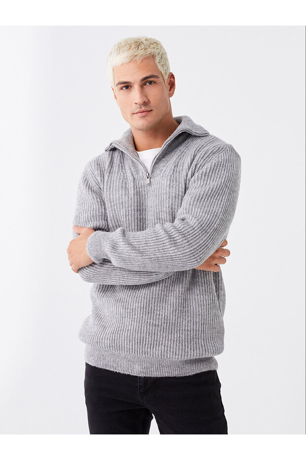 High Collar Long Sleeve Men's Knitwear Sweater (W3)