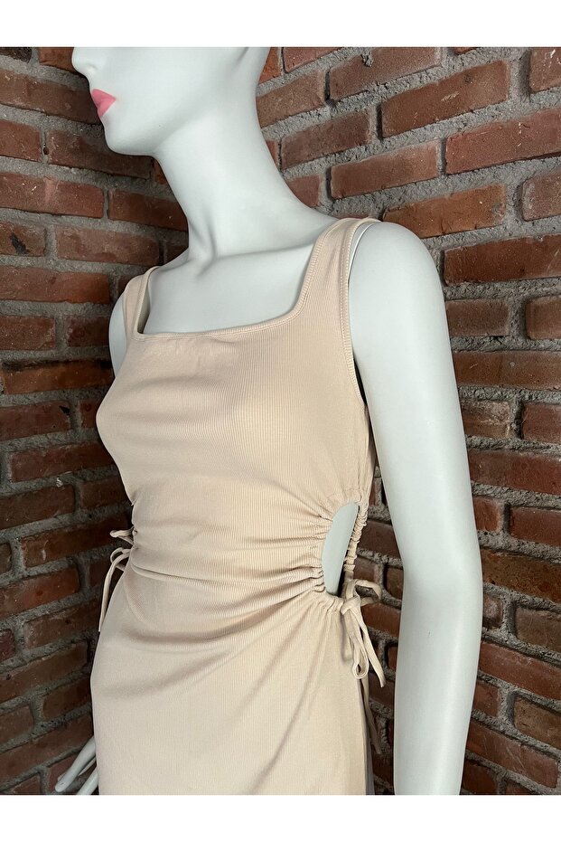 9094 Pencere detaylı uzun elbise - 1