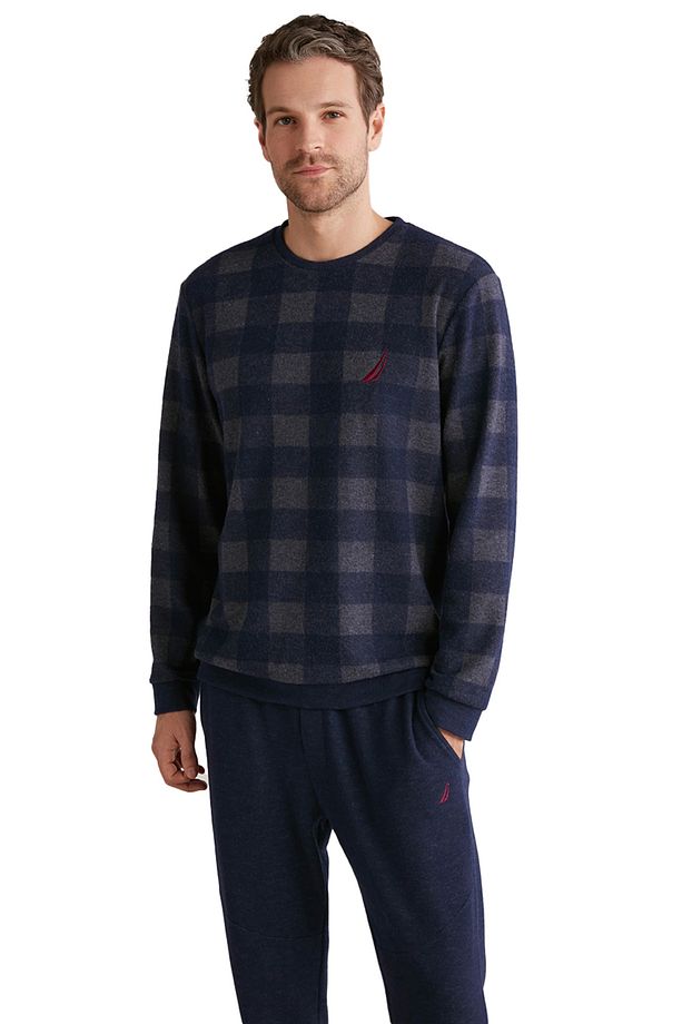 Erkek Ekoseli Pijama Uzun Kollu Lacivert Pijama Takımı - 2