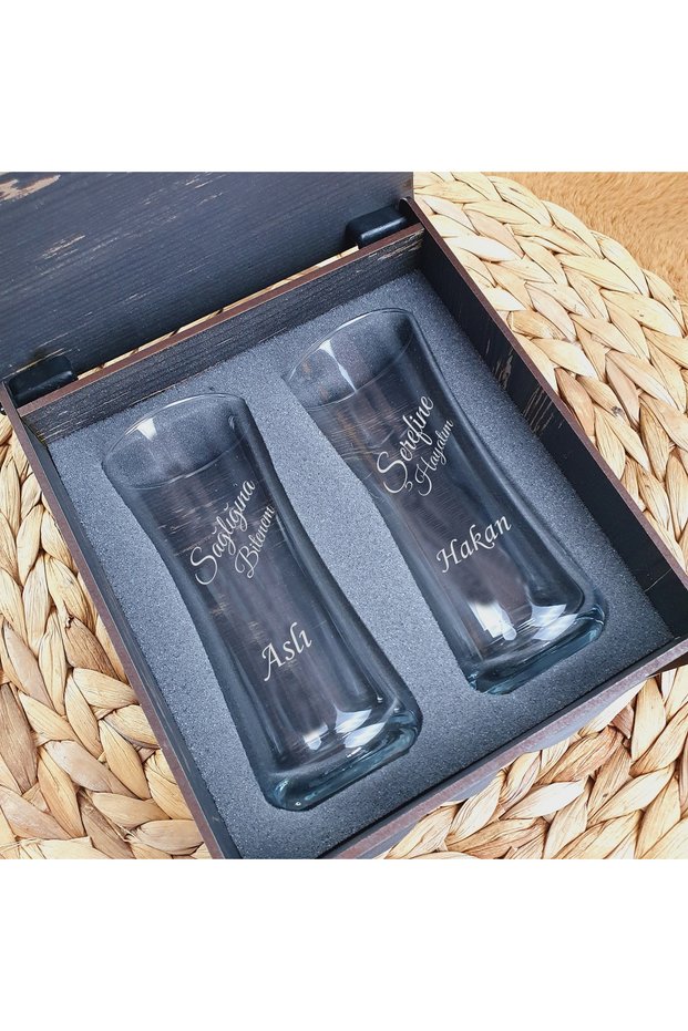 Raki Cup Gift Set of 2 - Thin Waisted Raki Cup with Name Written