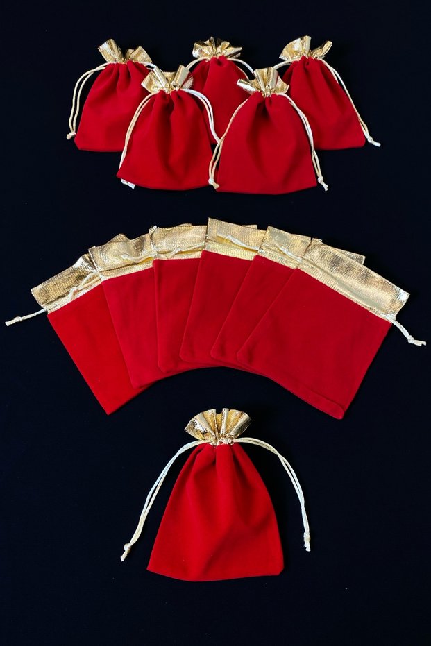 Velvet Henna Cookie Gold Jewelry Towel Pouch Red Gold 25 Pieces Size 12X16