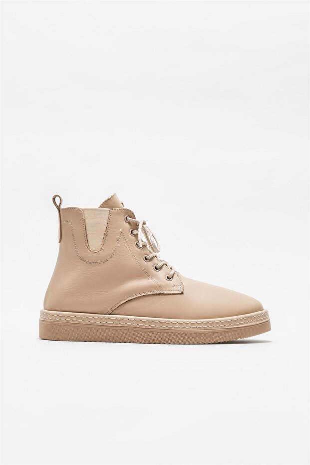 Beige Leather Women's Sports Boots