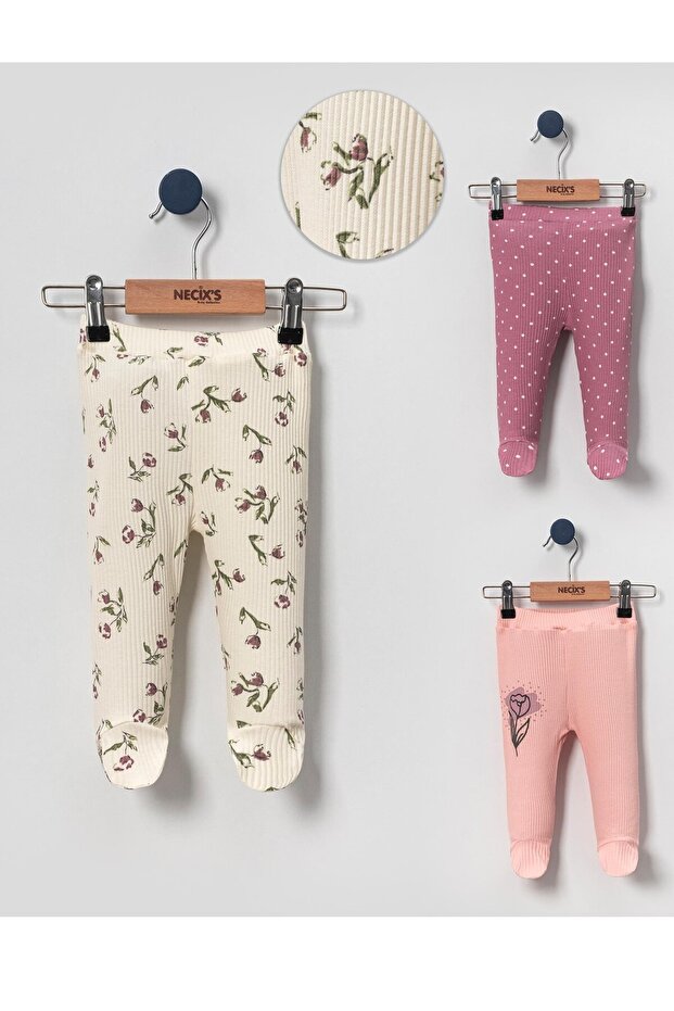 baby girl salmon floral patterned dublin single size 3-piece baby booties bottom