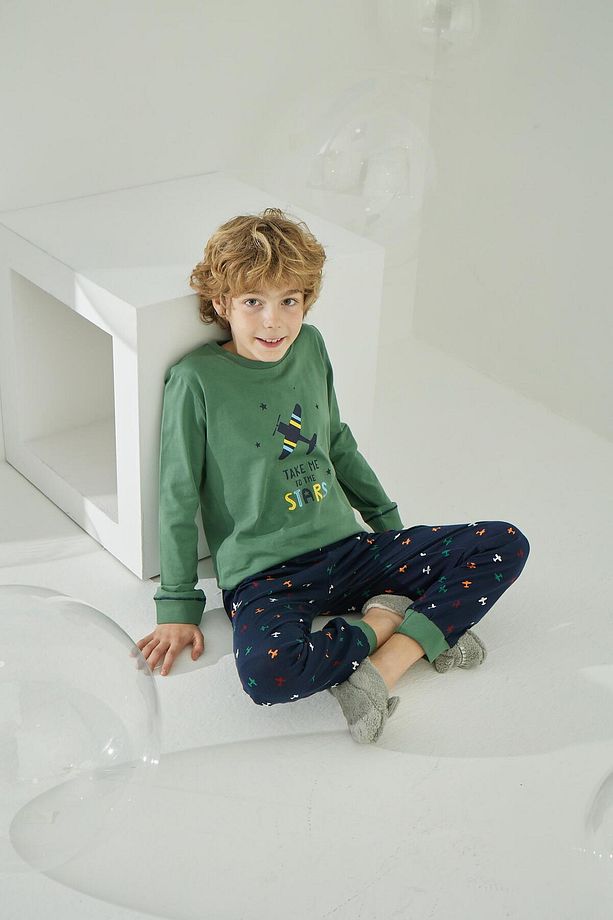 Erkek Çocuk Uzun Kol Yeşil Pijama Takımı C8T5N9O5 - 6