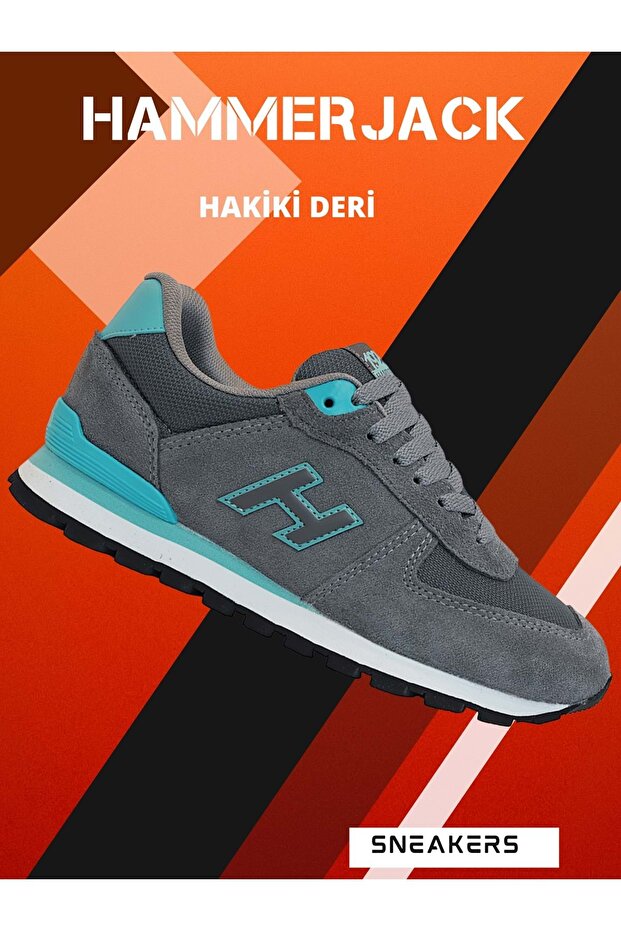 1743-Peru Genuine Leather Anatomical Eva Sole Unisex Sneakers Shoes Gray Turquoise