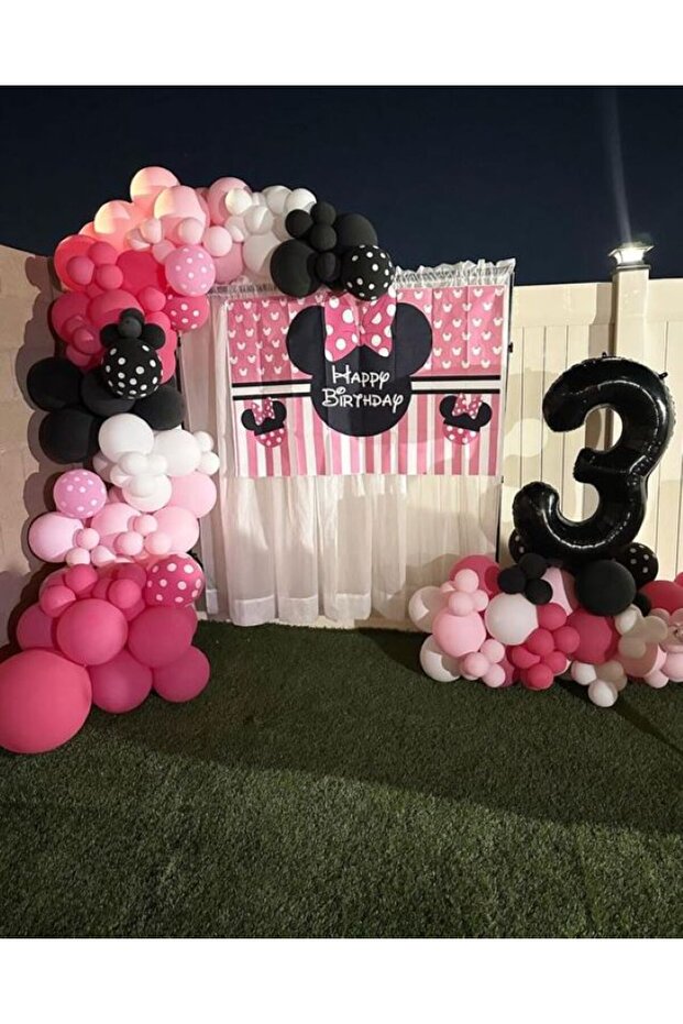 3 YEAR OLD MINNIE MOUSE BALLOON CHAIN BIRTHDAY PARTY SET