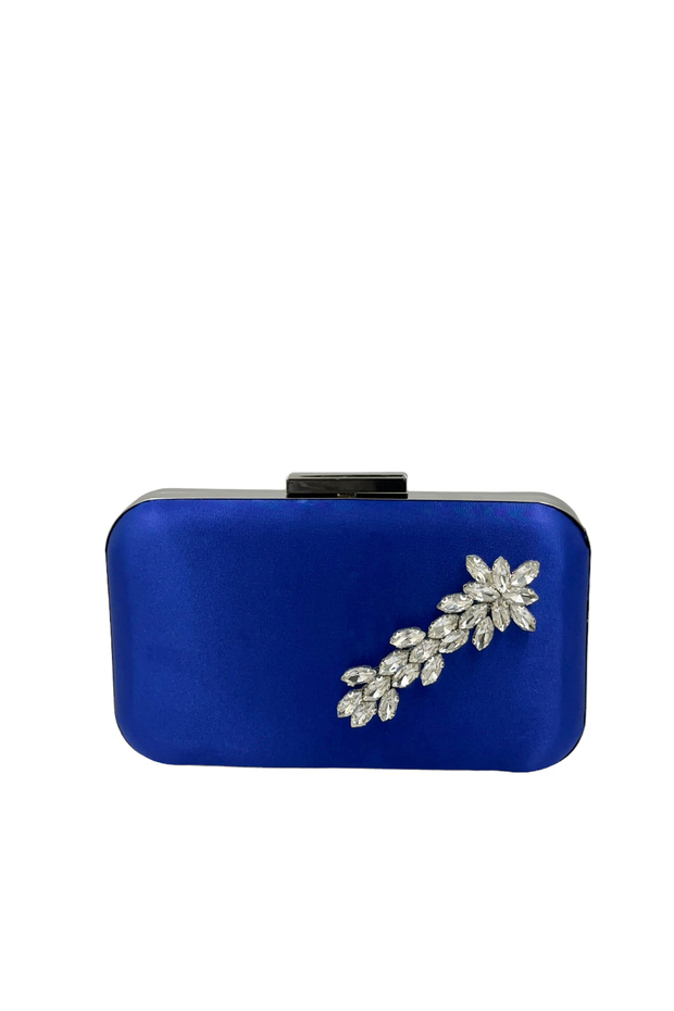 Cobalt Blue Color Satin Silver Case Silver Stone Evening Bag Evening Bag Wedding Engagement Portfolio