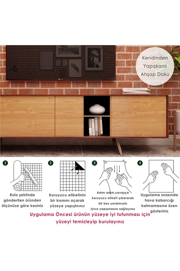 60cm×100cm Kendinden Yapışkanlı Ahşap Görünümlü Kaplama Kağıdı Mutfak Dolap Masa Duvar - 6