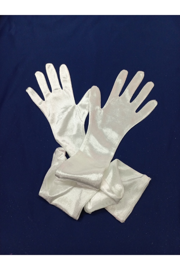 Elisabeth Kadife Opera Eldiven Dirsek Boy Beyaz - 1