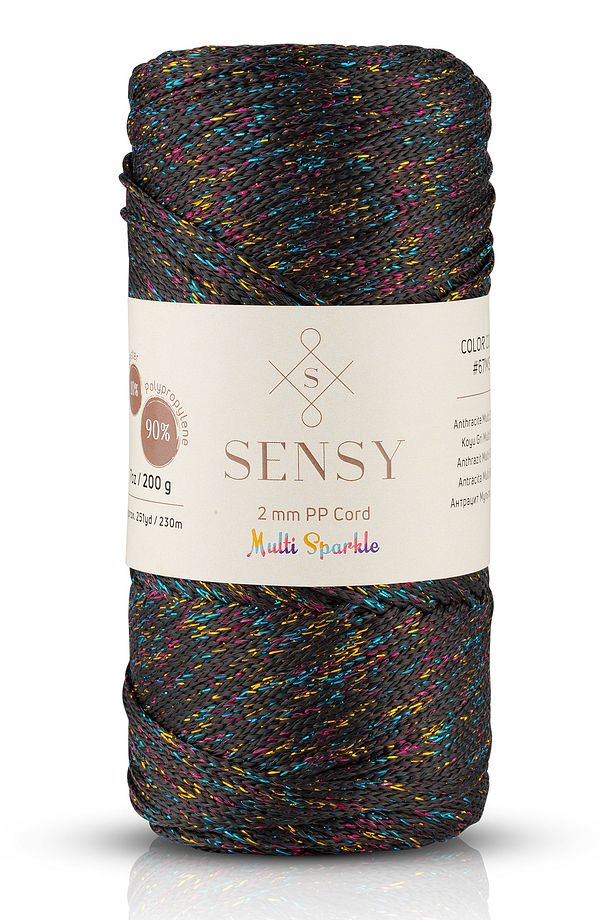 Multi Sparkle Simli 200 gr Polyester Makrome Ip Koyu Gri 2 Mm - 230 M Çanta ipi - 1