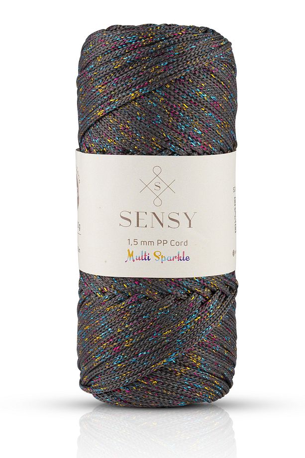 Multi Sparkle Simli Polyester Makrome İp 100 Gr Polyester Makrome İpi Koyu Gri 1,5 Mm - 150 M - 1