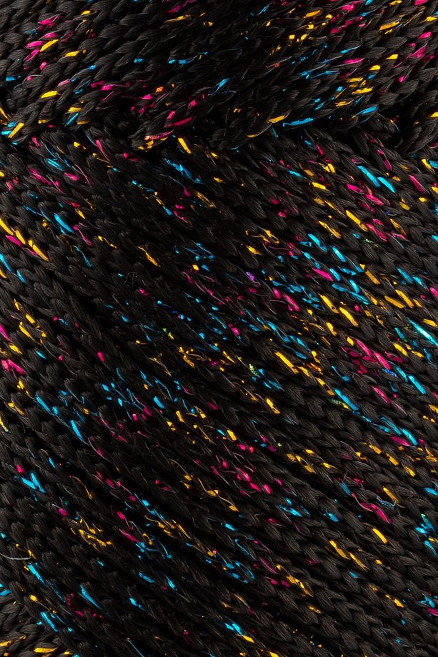 Multi Sparkle Simli Çok Renkli İp 100 Gr Polyester Makrome İpi Siyah 1,5 Mm - 150 M - 2