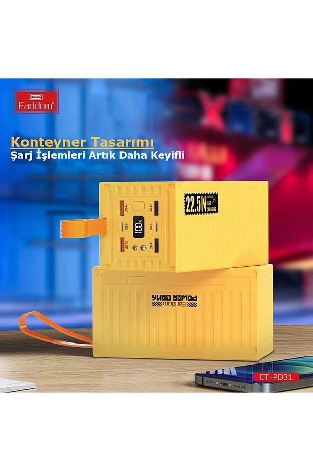 60.000 mAh PD 22.5W Hızlı Şarj 6 Port Çıkışlı Kamp Powerbank Dijital Göstergeli El Askılı Şarj Aleti - 6