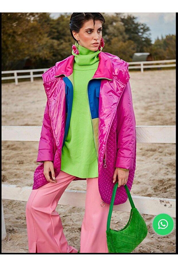 pembe kapitone şişme trençkot - 1