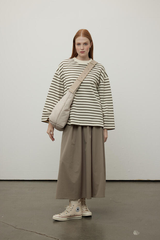 VOLNÝ STŘIH KOMFORTNÍ SUKNĚ KHAKI - 4