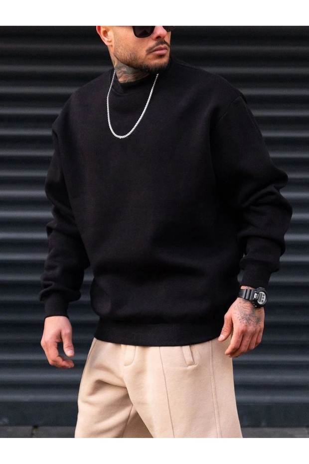 Men's Basic Plain Crew Neck Oversize Sweatshirt - 3