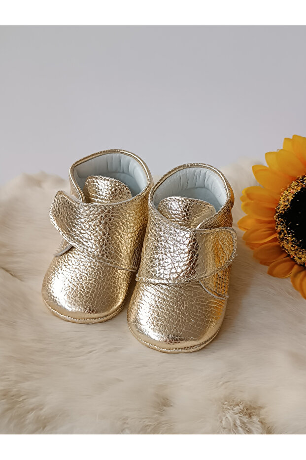 Genuine Leather Velcro Baby Boots Gold