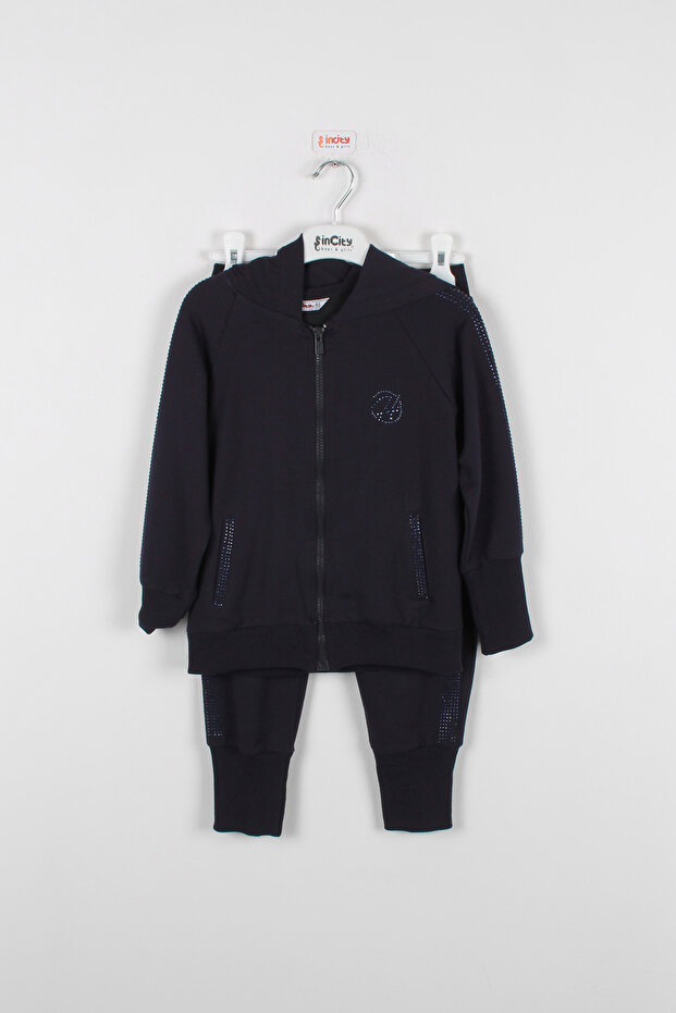 Girl's Sleeves Stone Detailed Tracksuit Set (2 Pieces)