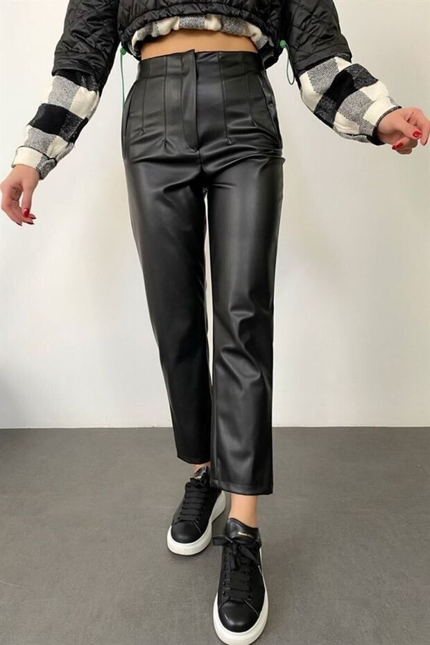 High Waist Raised Leather Trousers