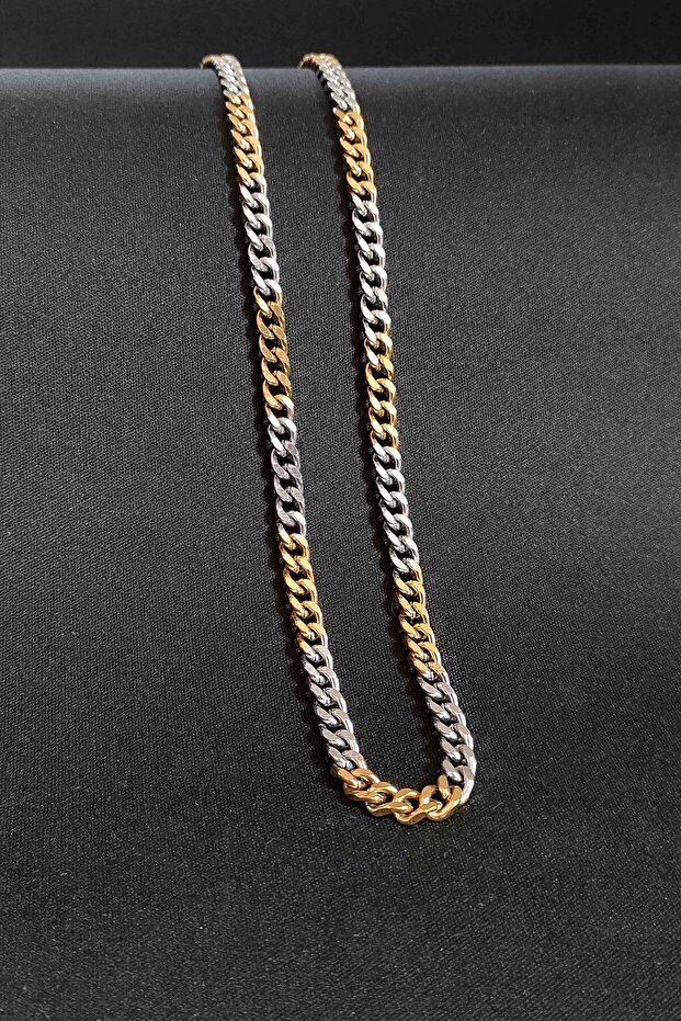 Men's Silver-Gold Barley Model Stainless Steel Chain Necklace