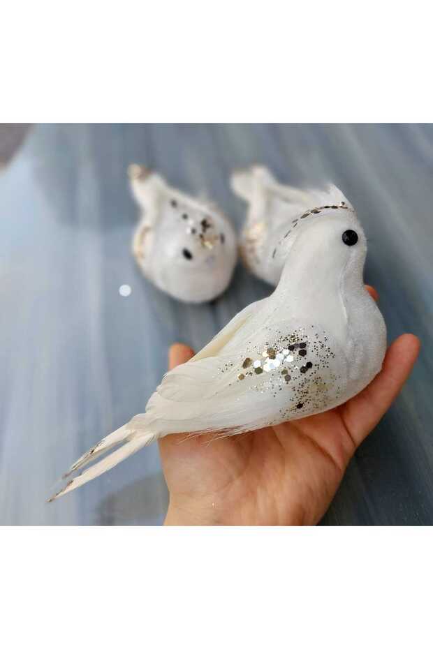 Güvercin Seti 3 Adet, Simli Güvercin, Yılbaşı Süsü, Noel, Dekor, Yapay Kuş, Yılbaşı Kuşu, Ağaç Süsü - 4