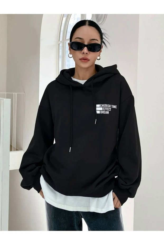Dream Effect Printed Black Unisex Hooded Hoodie Sweatshirt