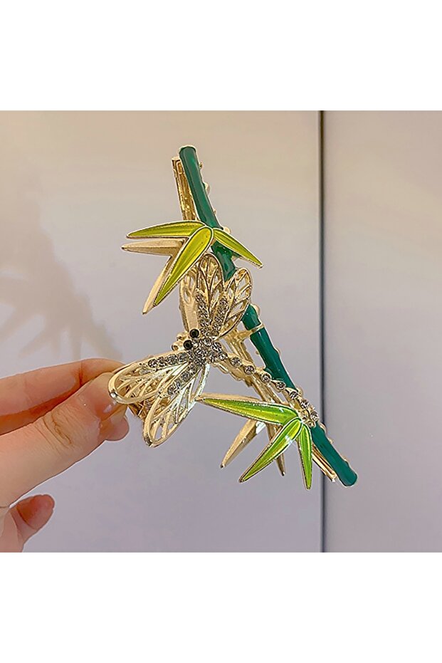 Crystal Stone Butterfly Large Size Gold Metal Latch Buckle Bamboo Hair Claw Glpş-334859