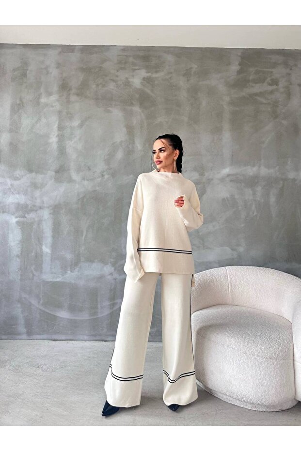 Half Turtleneck Sweater Trousers Knitwear Set